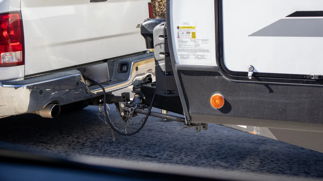 truck towing a travel trailer